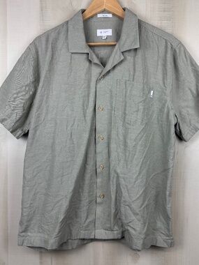 AG Adriano Goldschmied Men’s Short Sleeve Camp Shirt Sage Green Hemp Blend Large
